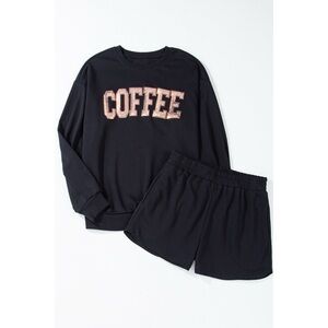 Black “Coffee” Sweatshirt and Shorts Set